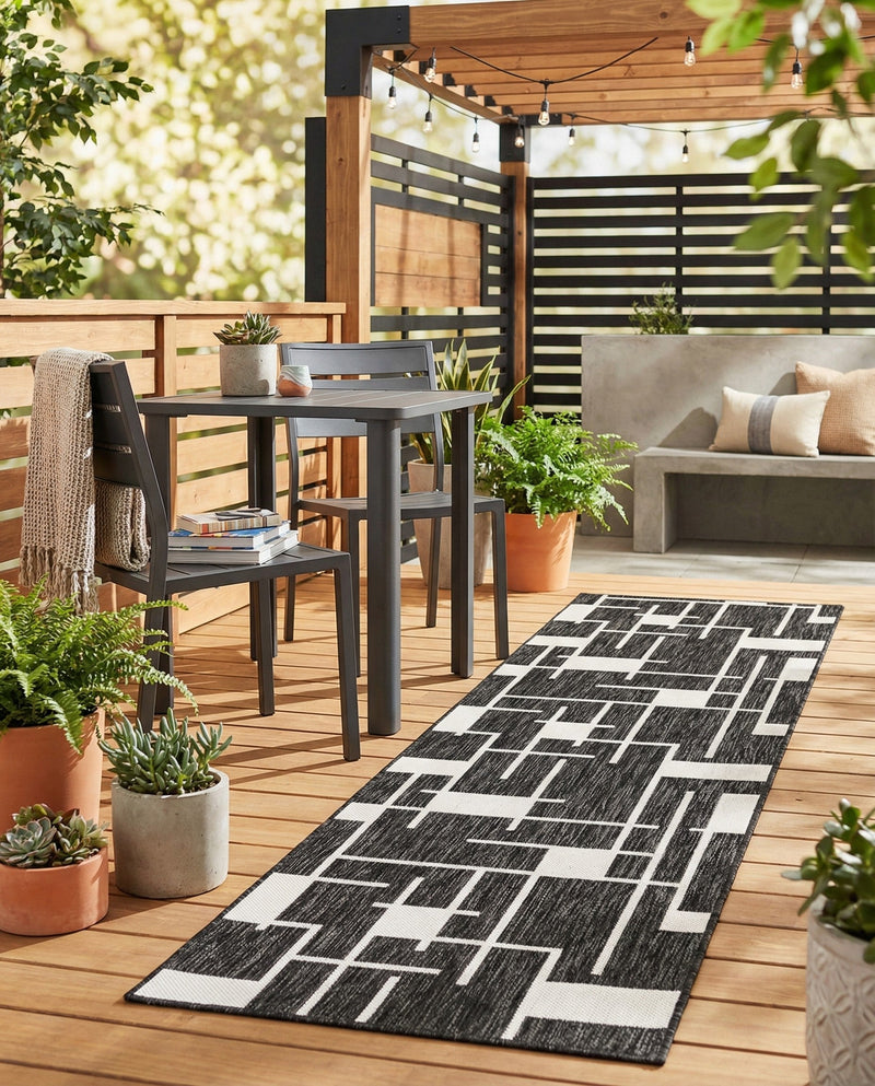 Urban Terrace Collection Area Rug -  Parkside Runner Black and White  lifestyle 59