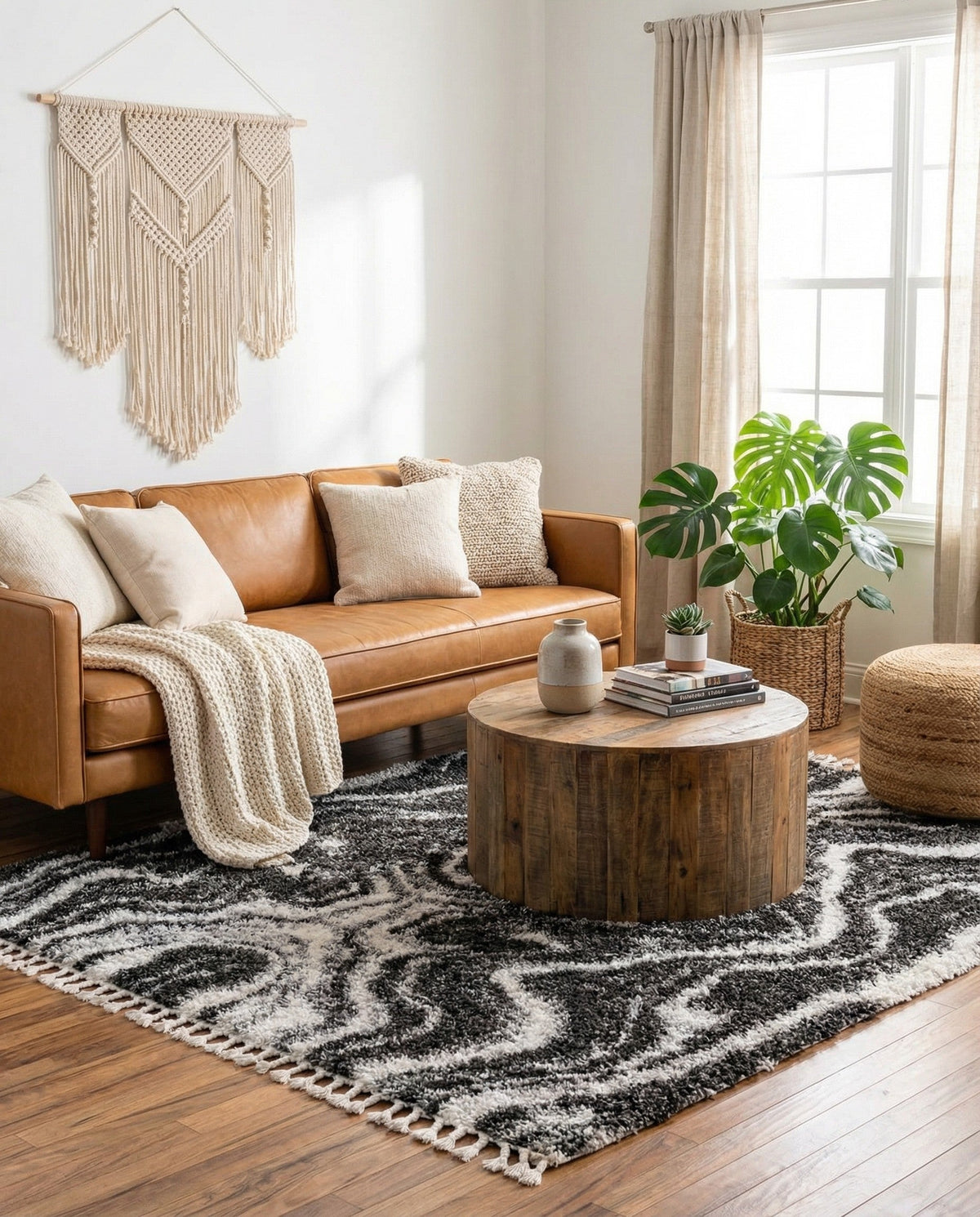 Cozy Cove Shag Collection Area Rug -  Seabreeze Square Black and White  lifestyle 59