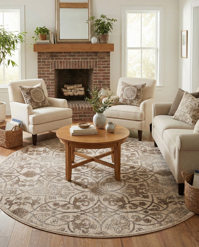 Andes Summit Collection Area Rug -  Merida Round Dark Beige  lifestyle 48