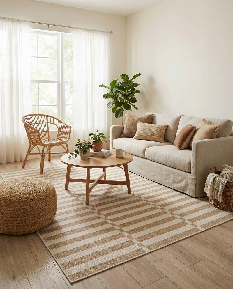 Seaside Stripes Collection Area Rug - Cabana (Taupe) Rectangle Taupe  lifestyle 32