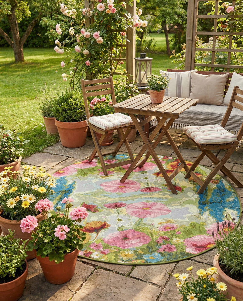 Seaside Blooms Collection Area Rug -  Amalfi Round Multi  lifestyle 58