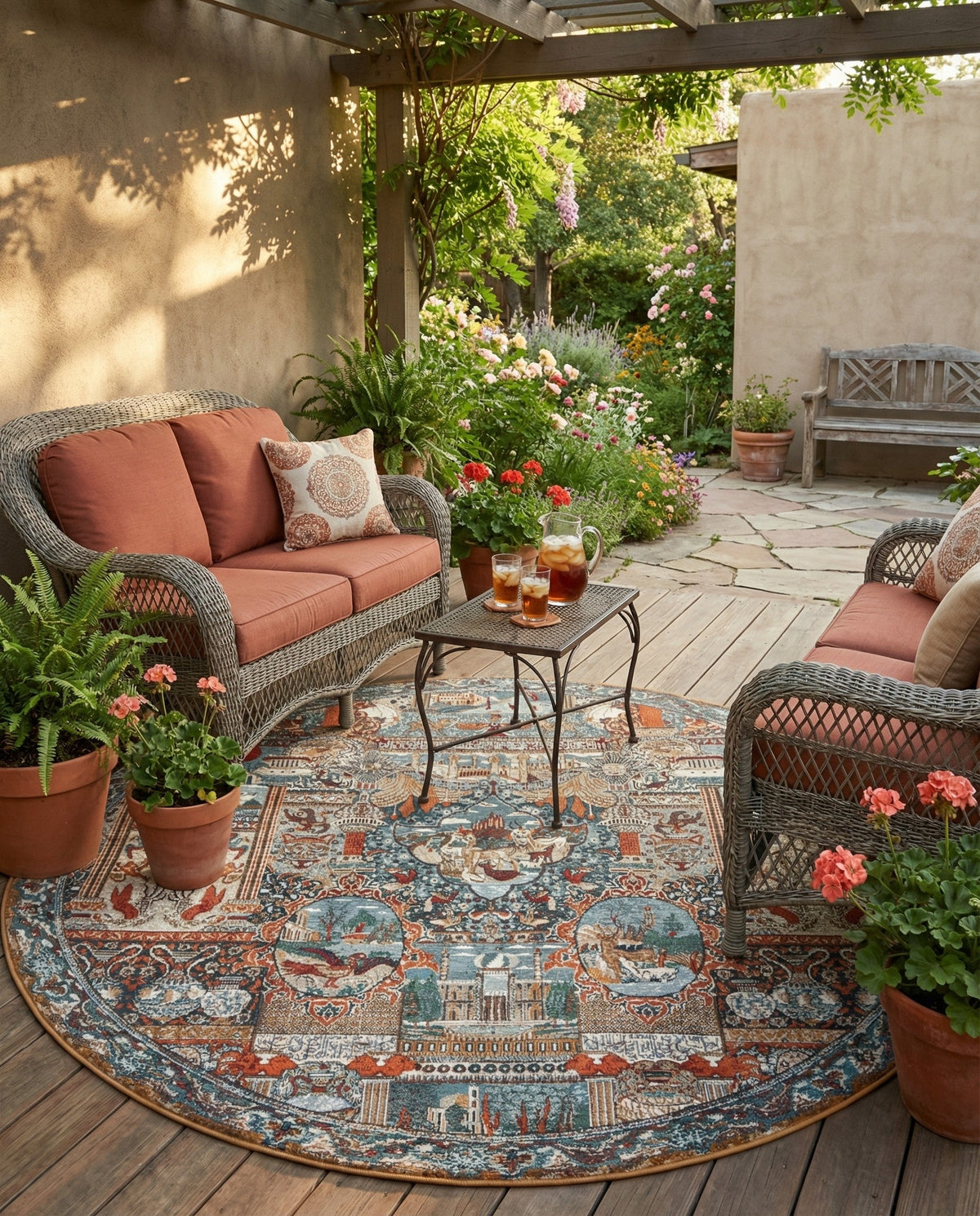 Patio Heritage Collection Area Rug -  Oasis Round Multi  lifestyle 92