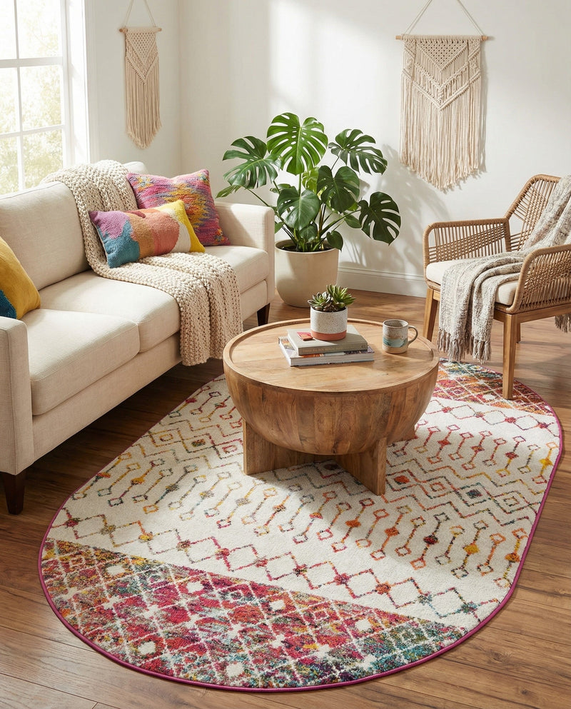 Mediterranean Lattice Collection Area Rug -  Casablanca (Ivory Multi) Oval Ivory Multi  lifestyle 27