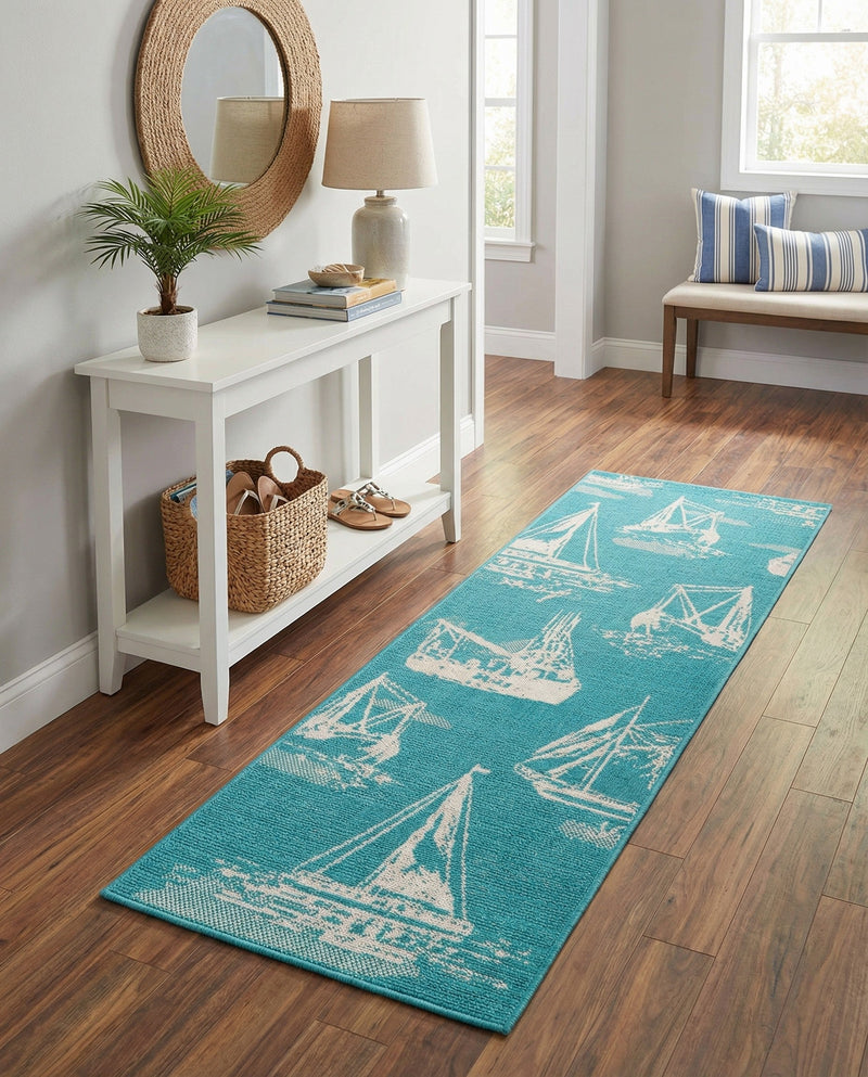 Seaside Haven Rugs Collection Area Rug -  Beachcomber Runner Teal  lifestyle 68