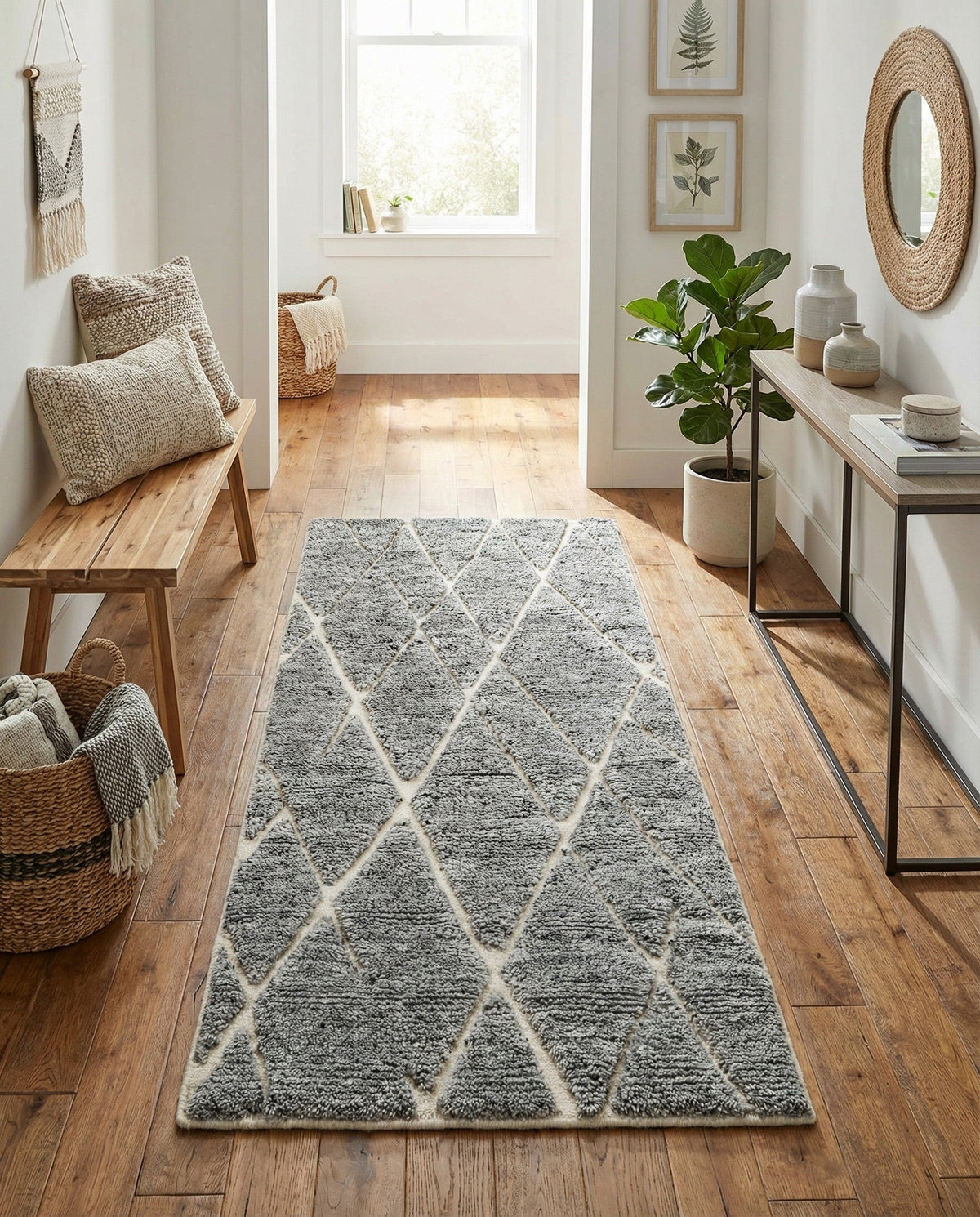 Sahara Berber Wool Collection Area Rug - Marrakesh Runner Silver Gray  lifestyle 129