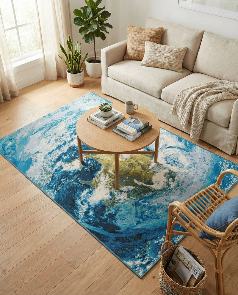 Urban Terrace Collection Area Rug -  Pergola Rectangle Blue  lifestyle 10