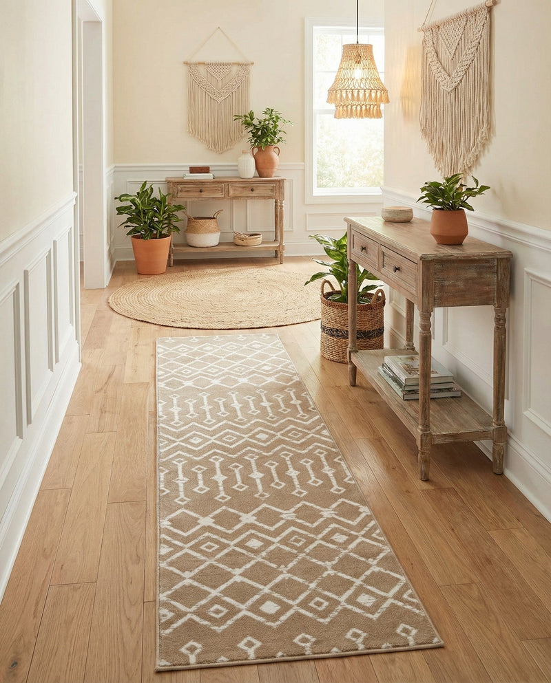 Marrakech Lattice Collection Area Rug - Medina (Beige) Runner Beige  lifestyle 29