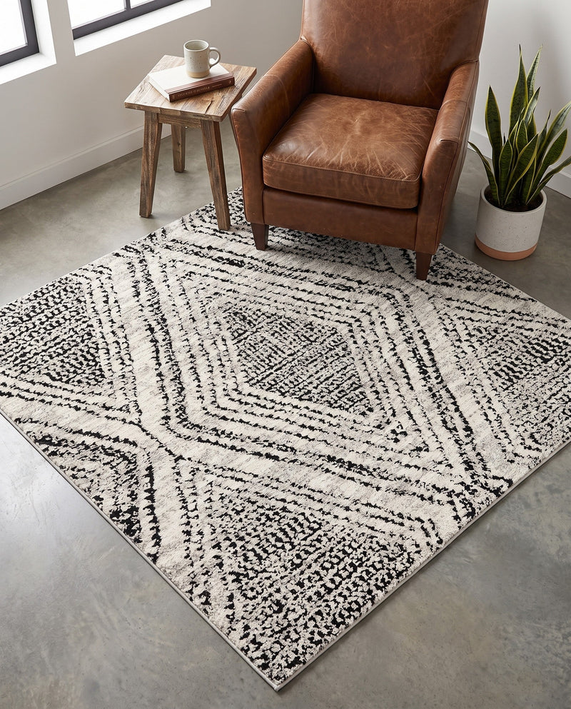 Marrakech Mosaic Collection Area Rug -  Medina Square Black and White  lifestyle 66