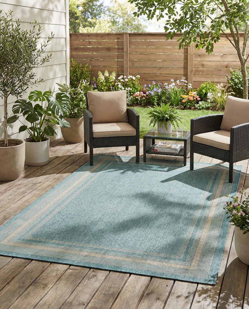 Terrace Fringe Collection Area Rug - Veranda (Aquamarine) Rectangle Aquamarine  lifestyle 15