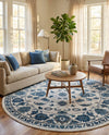 Charleston Elegance Collection Area Rug -  Seaport (White Blue) Round White Blue  lifestyle 78
