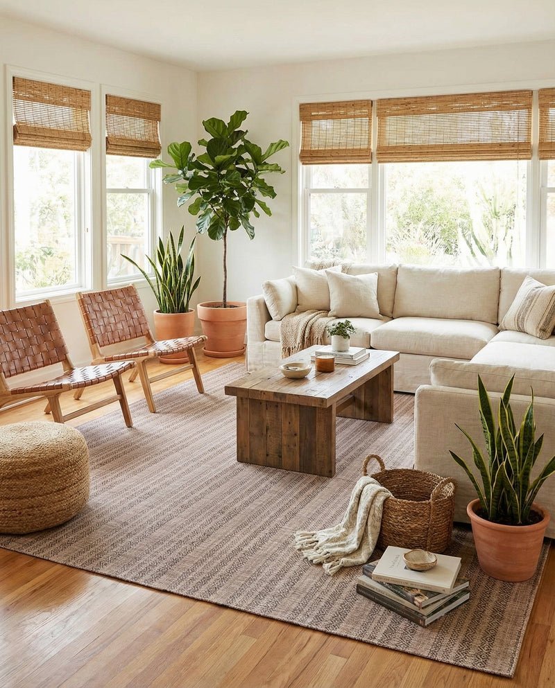 Seaside Stripes Collection Area Rug -  Boardwalk (Natural) Rectangle Natural  lifestyle 5