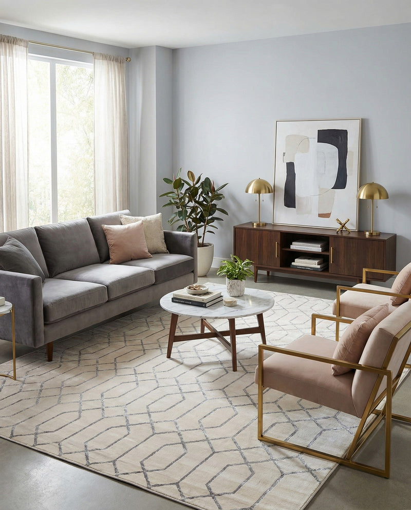 Hollywood Luxe Collection Area Rug - Sunset (White Silver) Rectangle White Silver  lifestyle 14