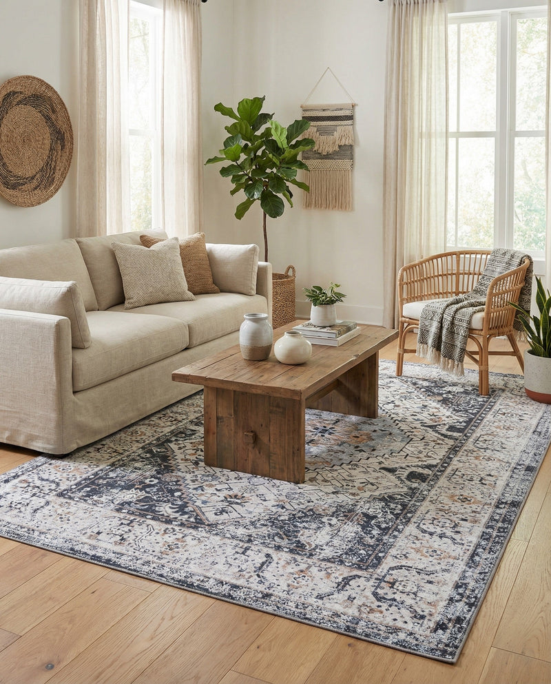 Laguna Sands Collection Area Rug -  Newport Rectangle Linen Charcoal  lifestyle 17