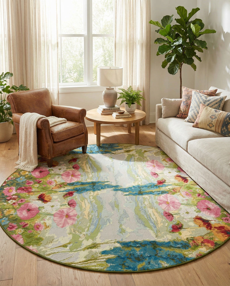 Seaside Blooms Collection Area Rug -  Amalfi Round Multi  lifestyle 49
