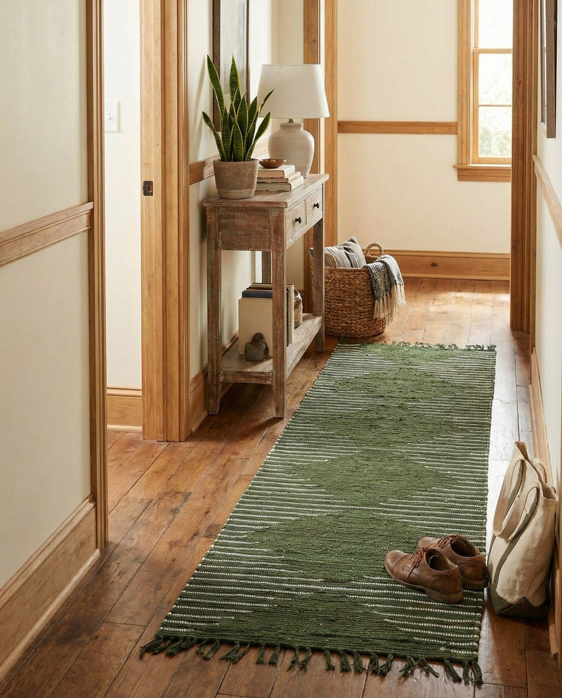 Thar Cotton Collection Area Rug - Jaisalmer (Green) Runner Green  lifestyle 46