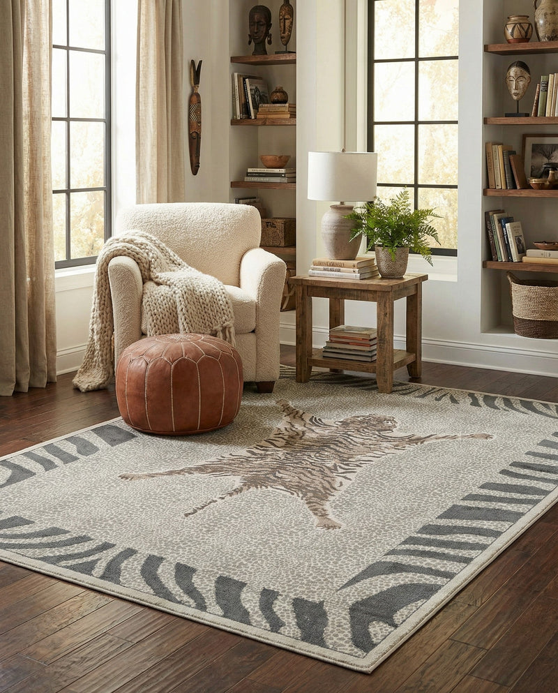 Savannah Sojourn Collection Area Rug -  Masai Rectangle Gray and Ivory  lifestyle 7