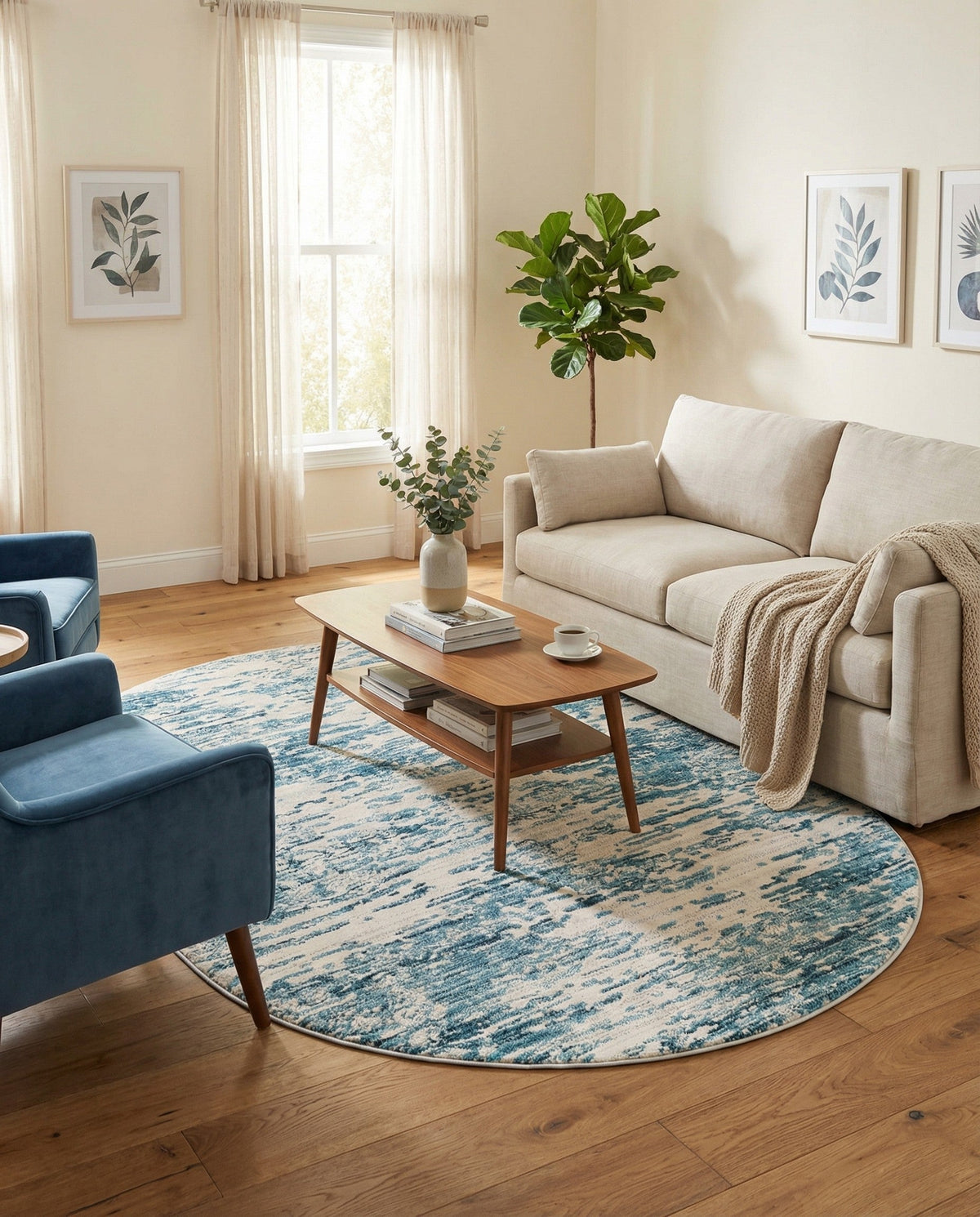 Serenity Sands Collection Area Rug - Dunescape Oval Blue  lifestyle 106