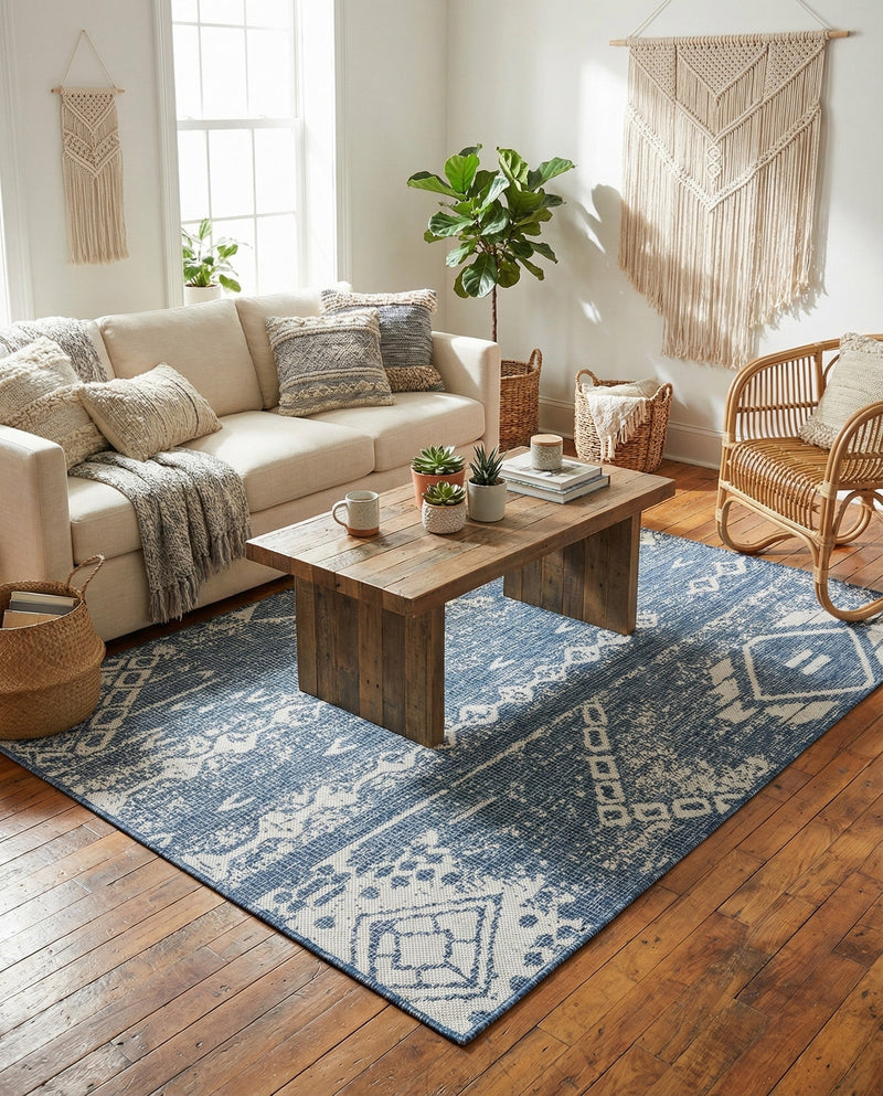 Desert Nomad Terrace Collection Area Rug - Sahara (Blue) Rectangle Blue  lifestyle 33
