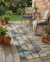 Outdoor Marrakesh Collection Area Rug -  Rabat Runner Gray Blue Ivory  lifestyle 47