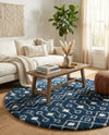 Berber Lattice Shag Collection Area Rug - Atlas (Navy Blue) Round Navy Blue  lifestyle 34