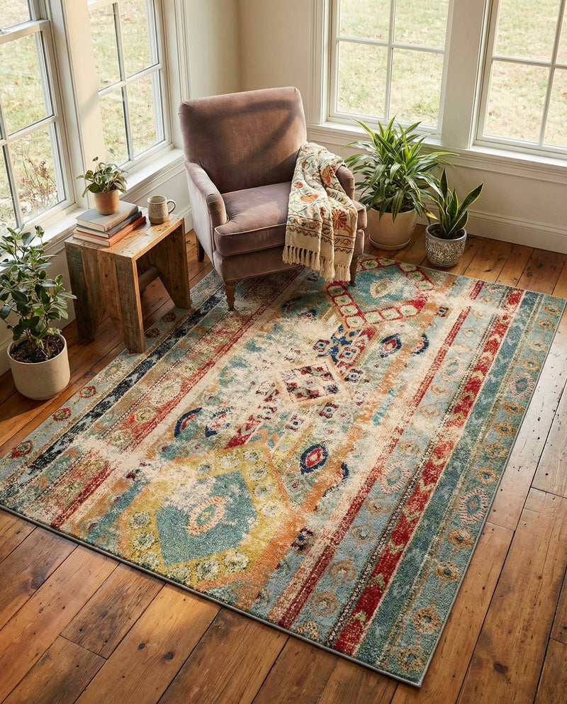 Sedona Vista Collection Area Rug -  Navajo Rectangle Blue  lifestyle 17