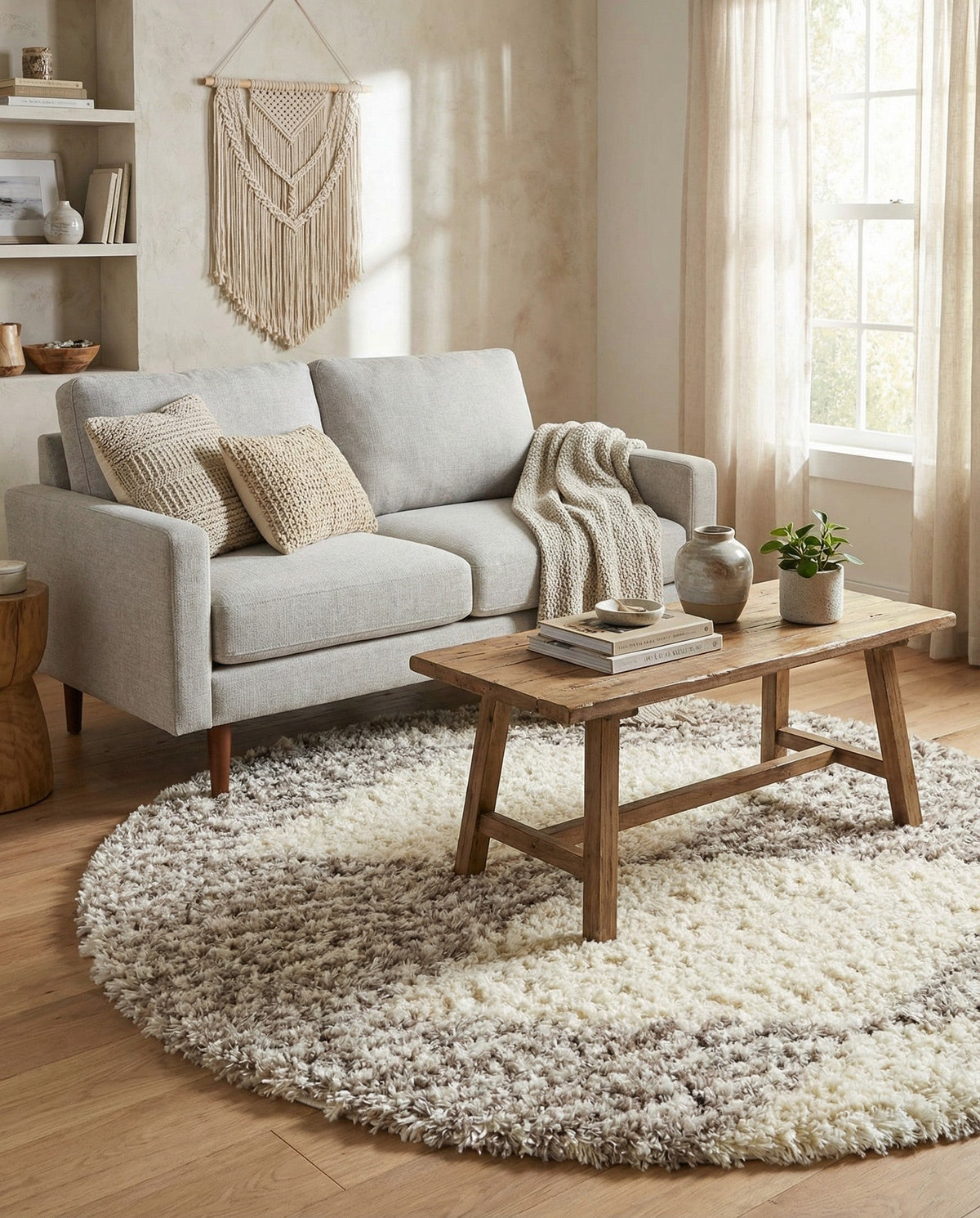 Eternal Plush Oasis Collection Area Rug -  Bliss Round Pearl and Khaki  lifestyle 91