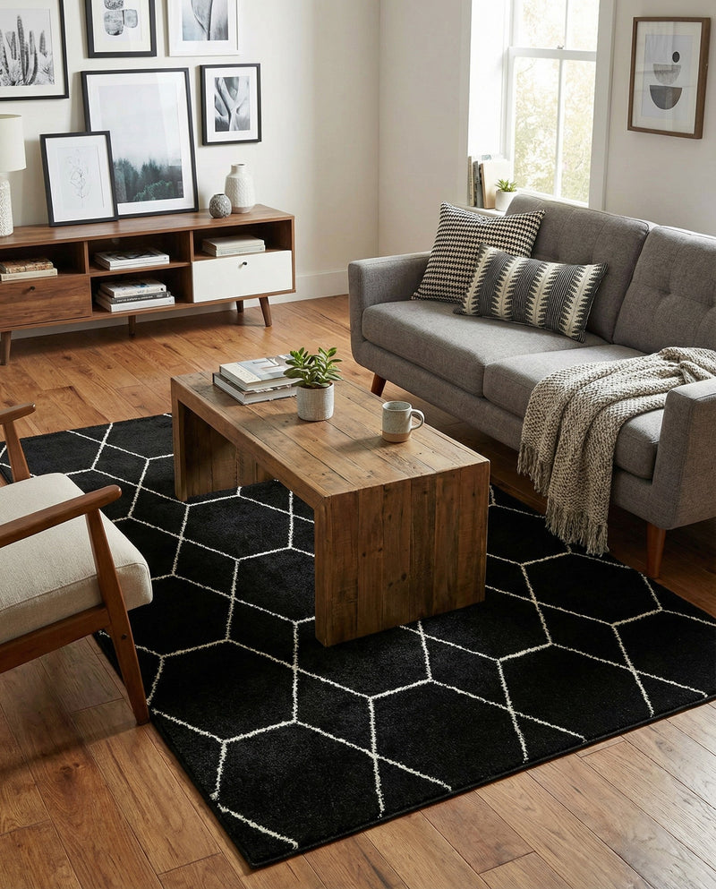Trellis Mosaic Collection Area Rug - Arborville (Black) Rectangle Black  lifestyle 8