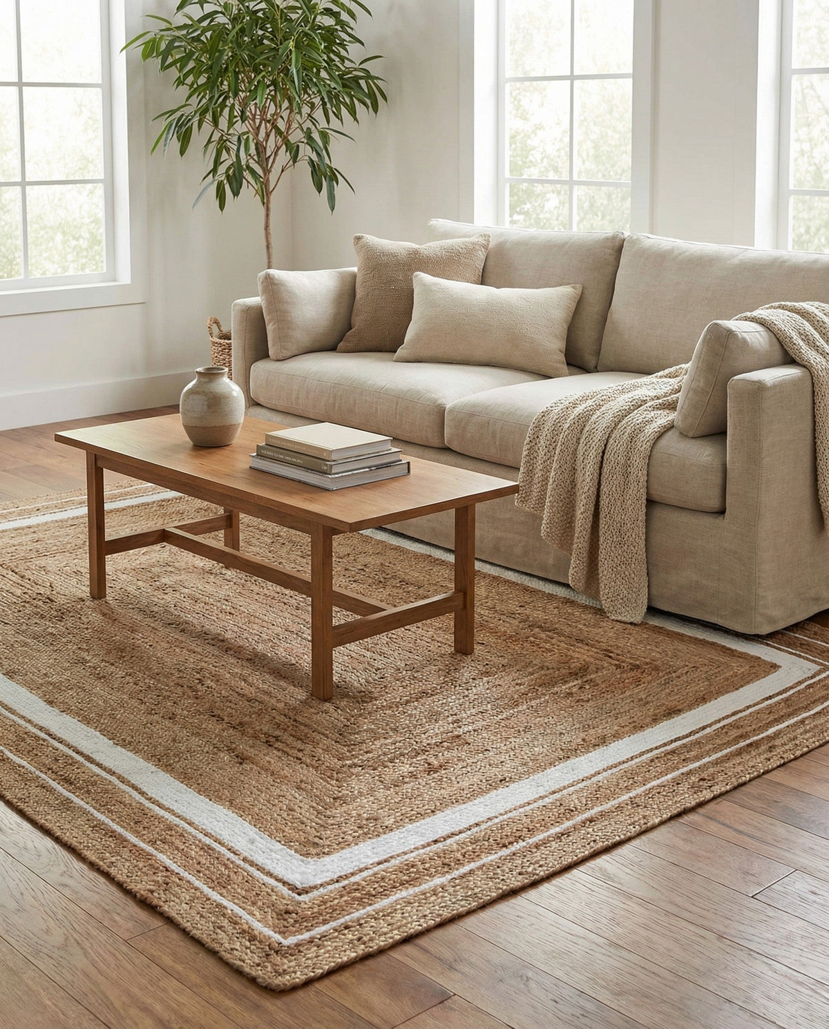 Woven Seaside Jute Collection Area Rug - Nantucket Rectangle Natural and White  lifestyle 14