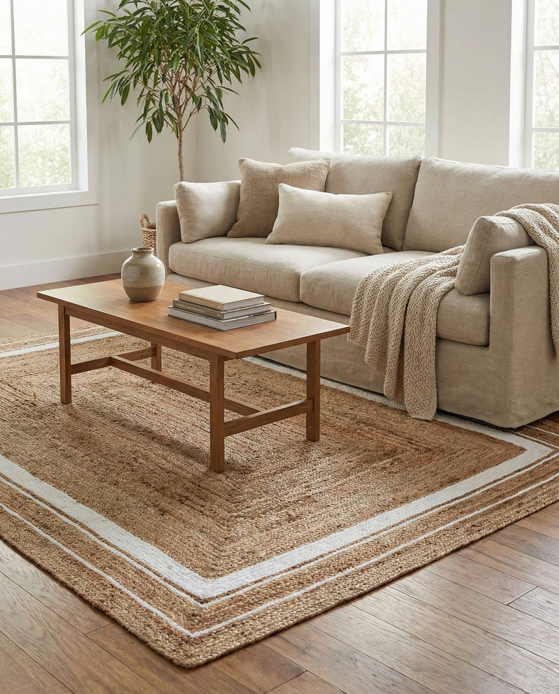 Woven Seaside Jute Collection Area Rug - Nantucket Rectangle Natural and White  lifestyle 14