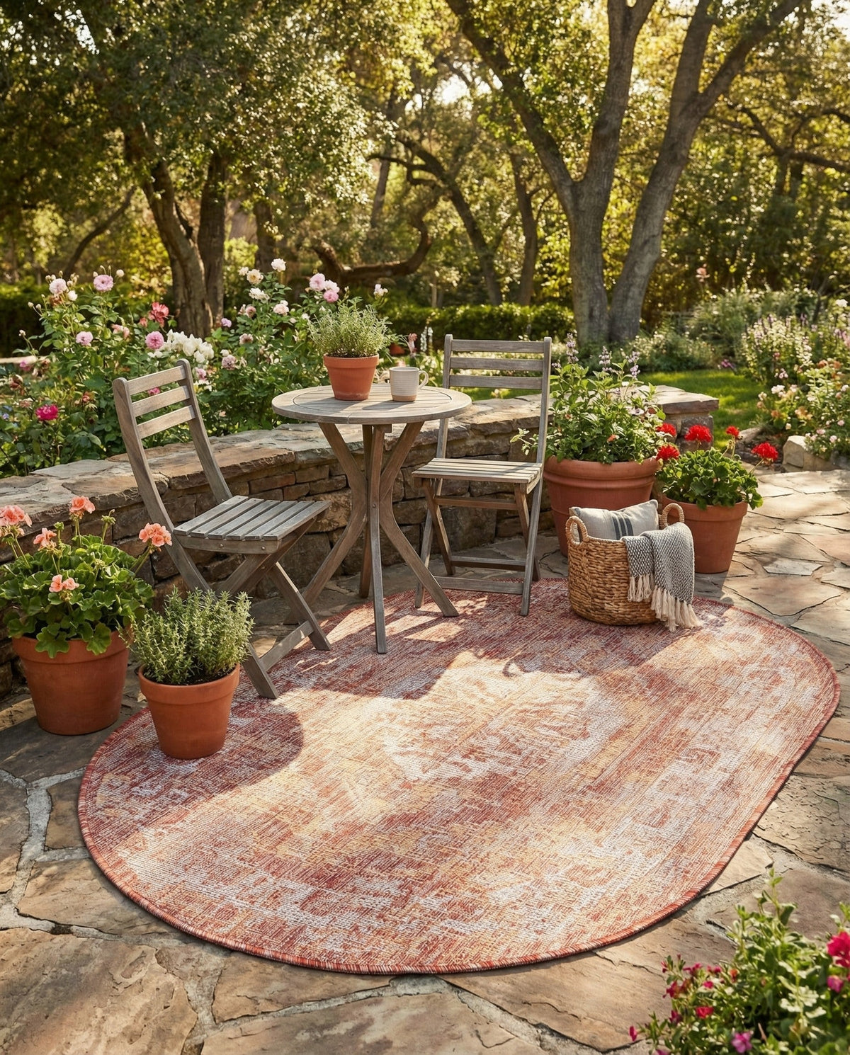 Patio Heritage Collection Area Rug -  Augusta (Rust Red) Oval Rust Red  lifestyle 81