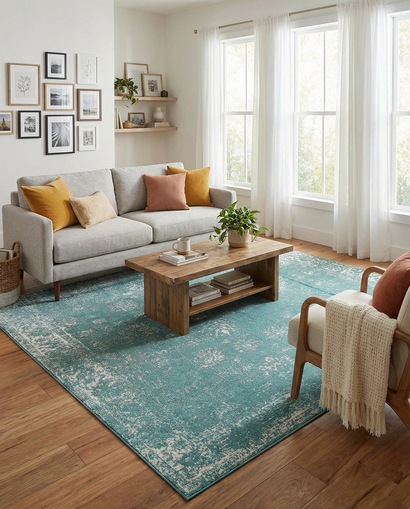 Riviera Elegance Collection Area Rug - Antibes (Turquoise) Rectangle Turquoise  lifestyle 25