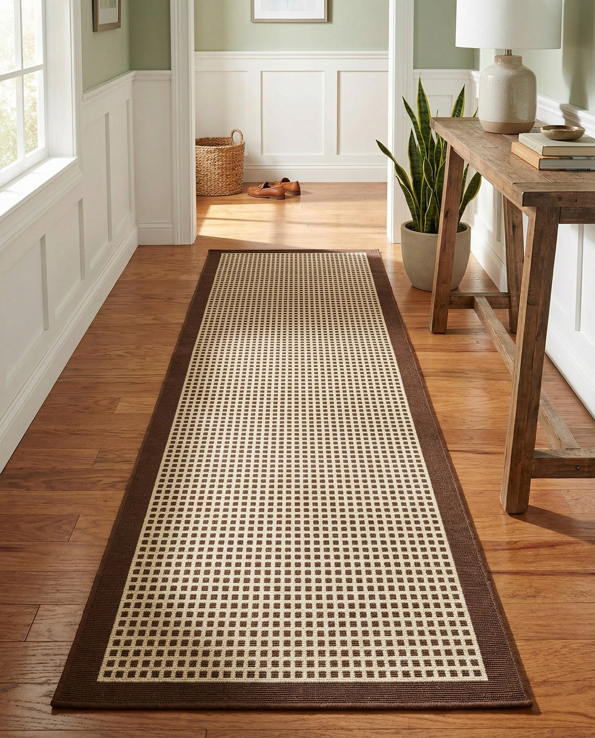 Terrace Fringe Collection Area Rug - Oceanside Runner Brown  lifestyle 215