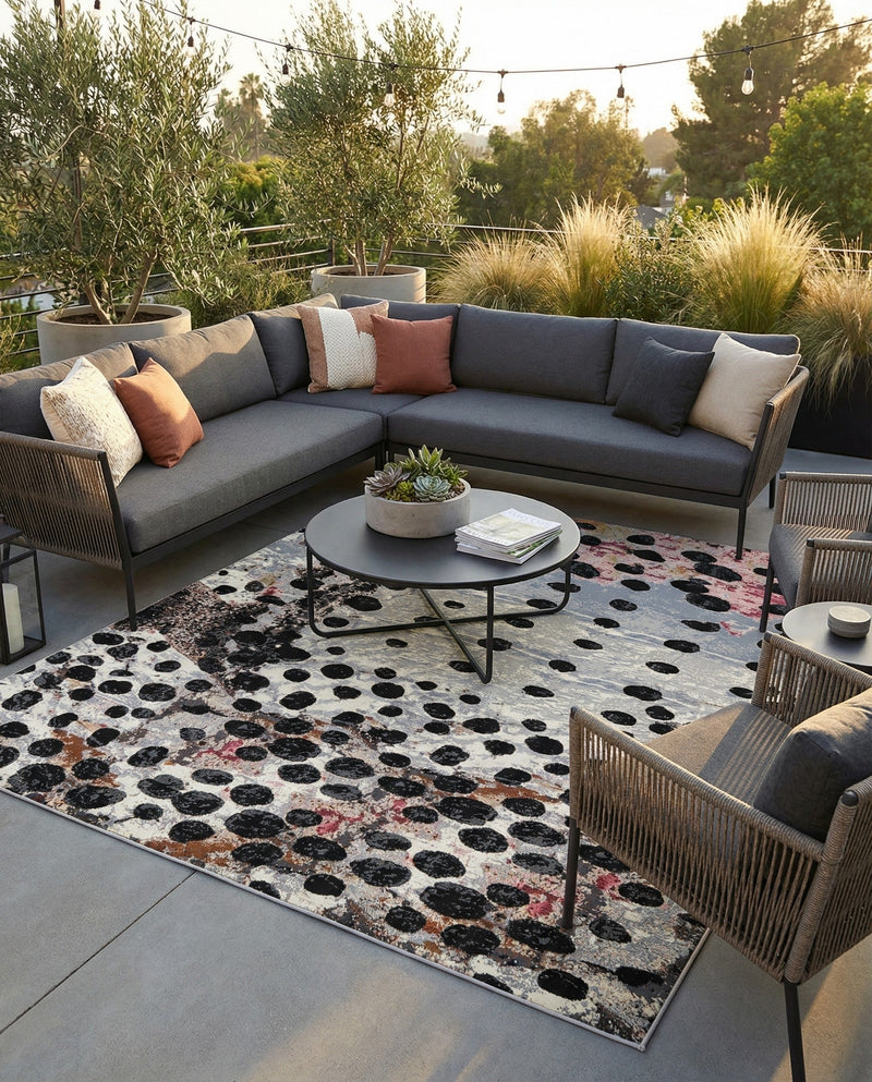 Urban Terrace Collection Area Rug -  Piazza Rectangle White and Black  lifestyle 3