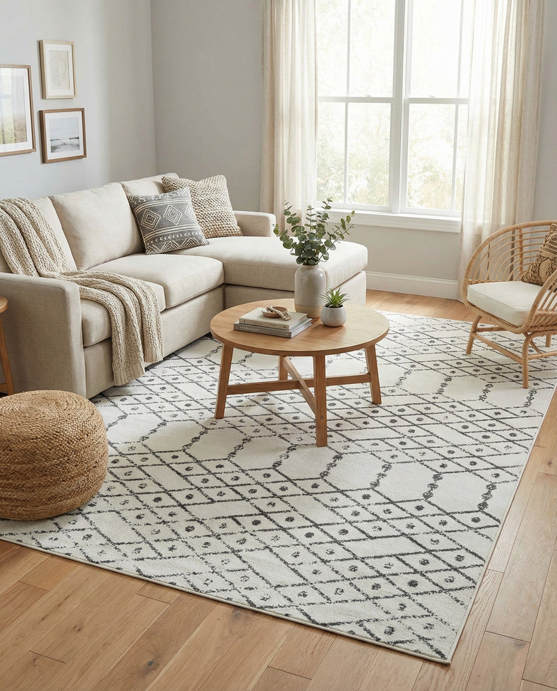 Marrakesh Lattice Collection Area Rug - Casablanca (Ivory Black) Rectangle Ivory Black  lifestyle 10