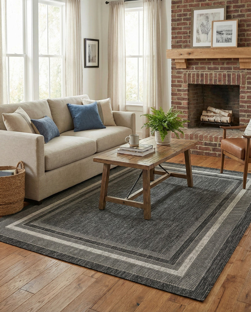 Terrace Fringe Collection Area Rug - Veranda (Black) Rectangle Black  lifestyle 30