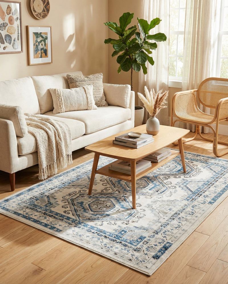 Savannah Elegance Collection Area Rug -  Tybee (Ivory Aqua) Rectangle Ivory Aqua  lifestyle 10