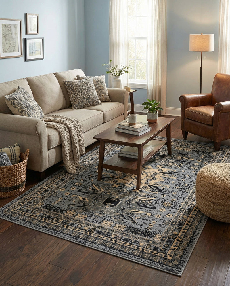 Tabriz Tapestries Collection Area Rug - Azerbaijan (Gray) Rectangle Gray  lifestyle 13