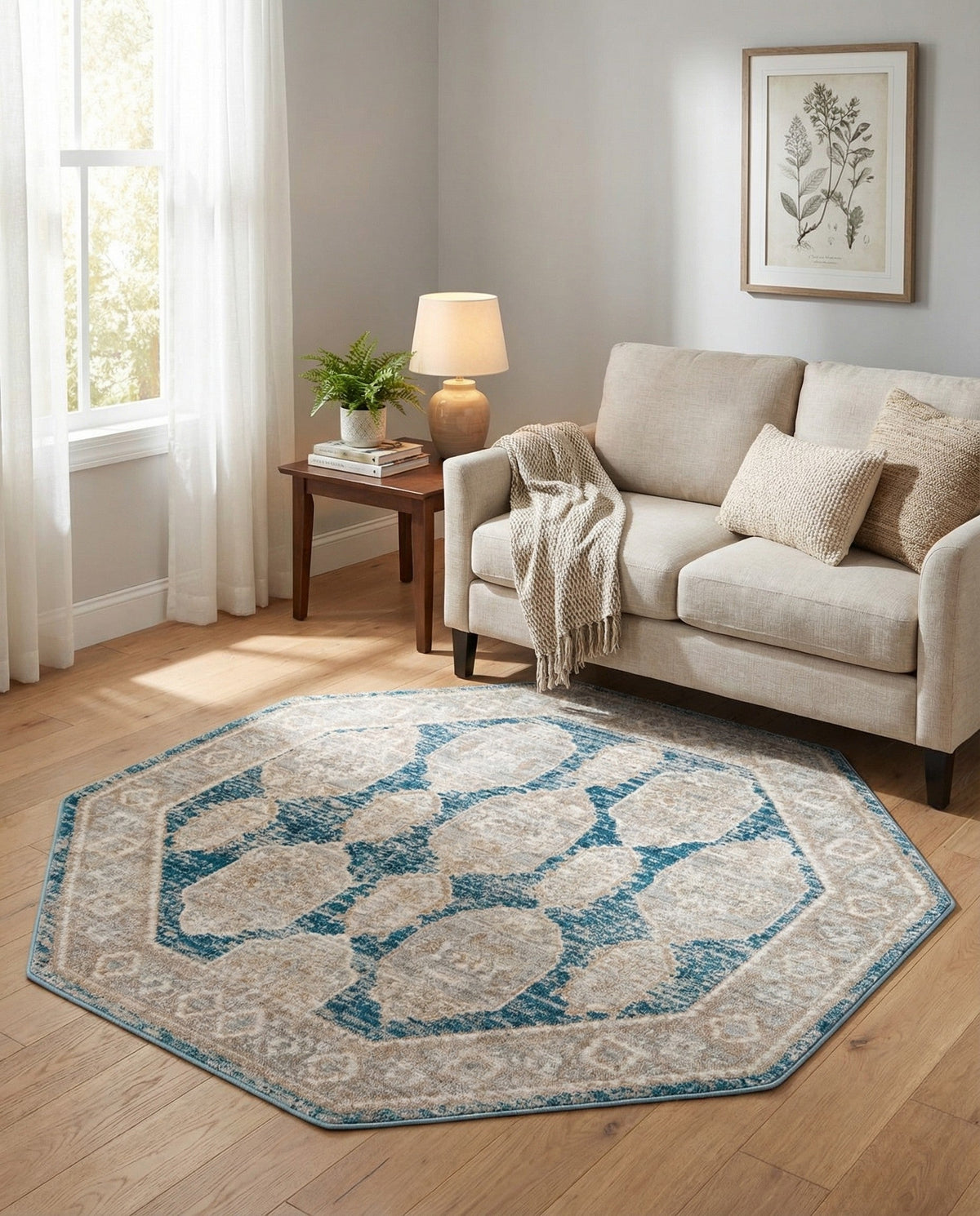 Seville Stripes Collection Area Rug -  Granada (Blue) Octagon Blue  lifestyle 57