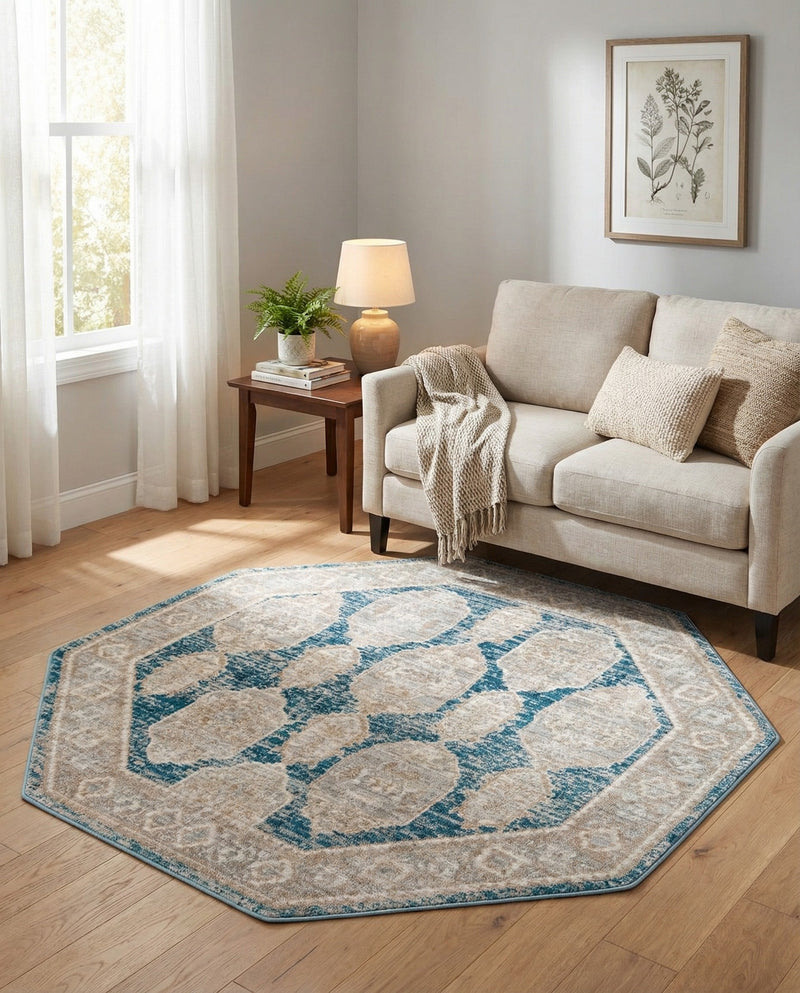 Seville Stripes Collection Area Rug -  Granada (Blue) Octagon Blue  lifestyle 57