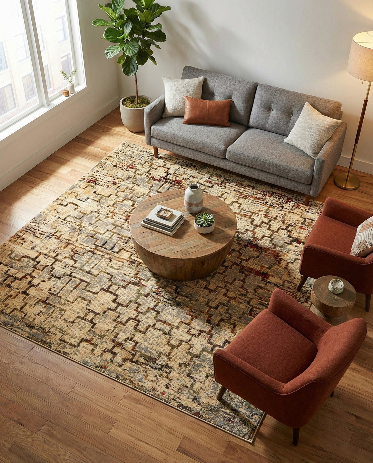 Neptune Elegance Collection Area Rug -  Proteus Square Beige Cream  lifestyle 130