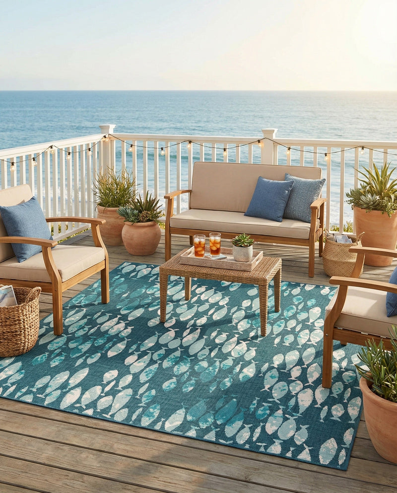 Seaside Haven Rugs Collection Area Rug -  Wavecrest Square Blue  lifestyle 66