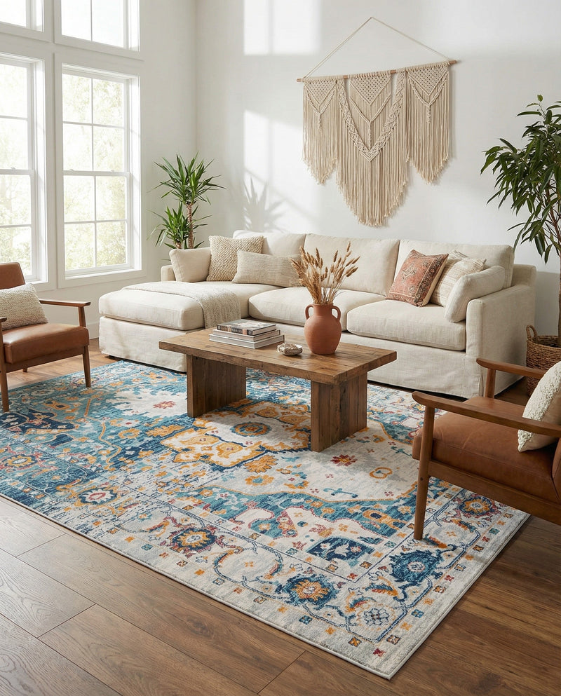 Parisian Elegance Collection Area Rug - Versailles (Teal) Rectangle Teal  lifestyle 22