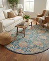 Seville Stripes Collection Area Rug -  Cordoba (Blue) Round Blue  lifestyle 70