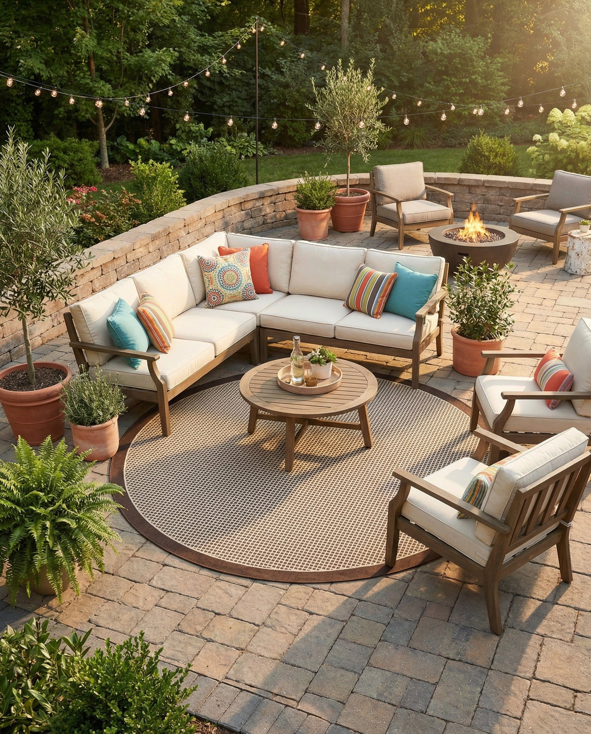 Terrace Fringe Collection Area Rug - Oceanside Round Brown  lifestyle 167