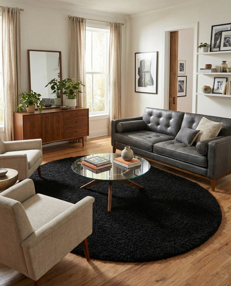 Plush Oasis Collection Area Rug - Serenity (Jet Black) Oval Jet Black  lifestyle 43