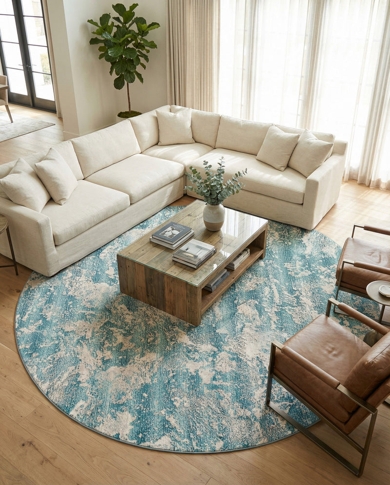 Urban Terrace Collection Area Rug -  Gazebo Round Aqua Blue  lifestyle 67