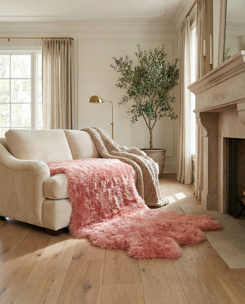 Arctic Lambskin Luxe Collection Area Rug - Tundra Rectangle Pink  lifestyle 41