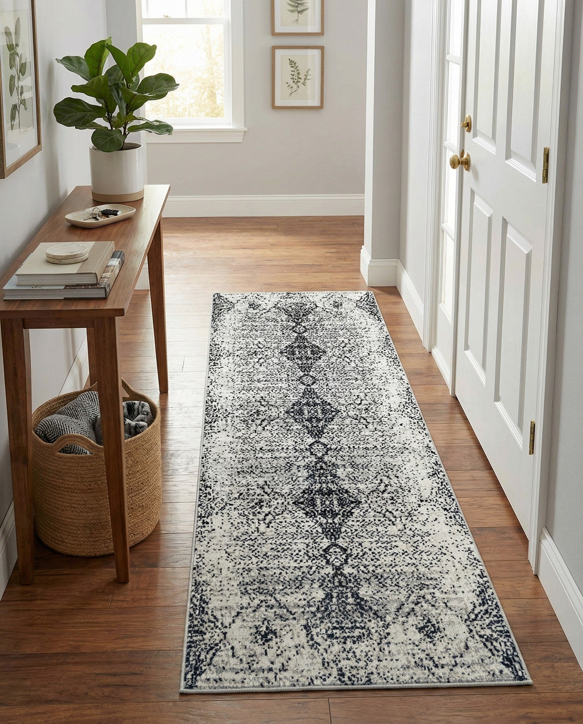 Aegean Elegance Washables Collection Area Rug -  Naxos Runner Black and White  lifestyle 135