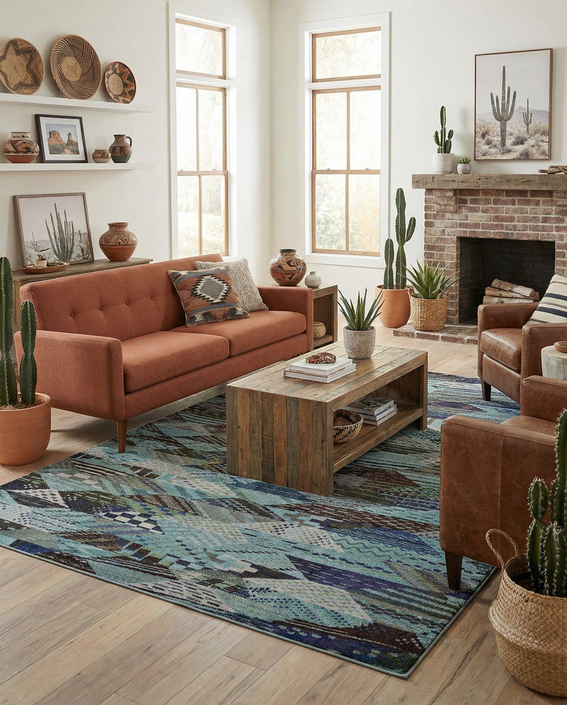 Sedona Vista Collection Area Rug -  Yucca Rectangle Blue  lifestyle 16