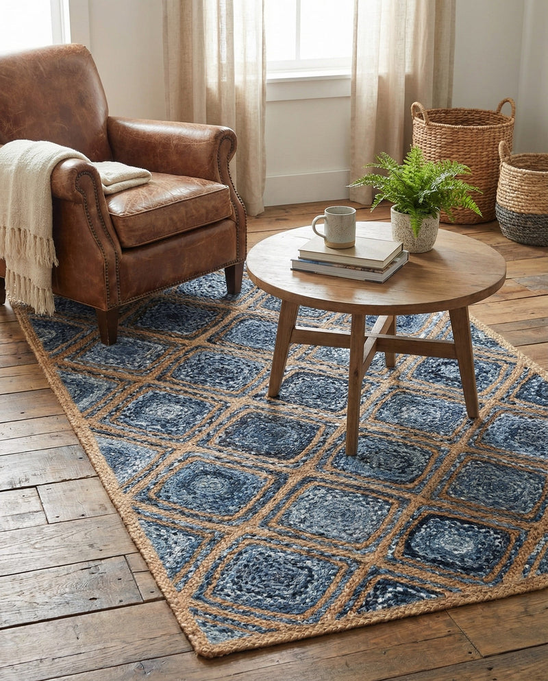 Woven Seaside Jute Collection Area Rug - Marina Rectangle Blue  lifestyle 5
